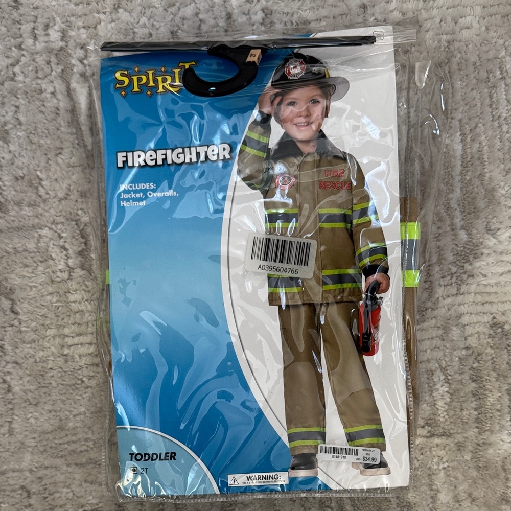 Spirit Tan Firefighter Costume Jacket with Reflective Stripes, and hat